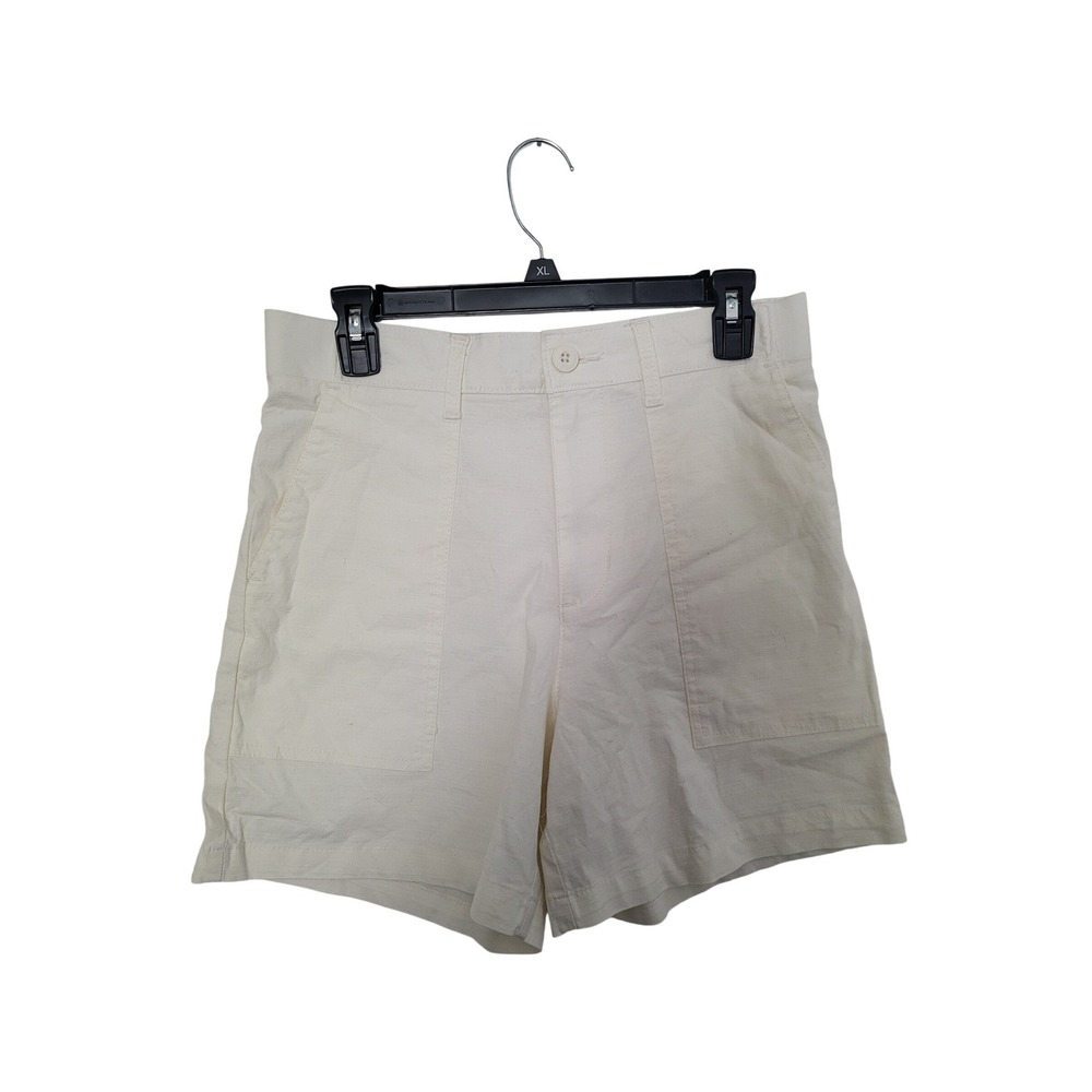 Lee Utility Shorts Women 8 Off-White Cream High Rise Cotton Stretch Patch Pocket